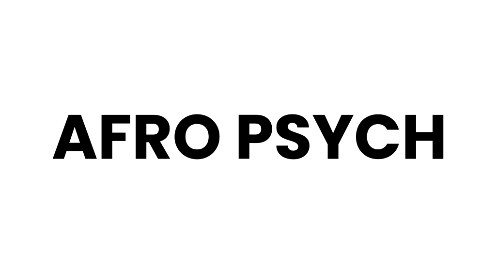 A black and white logo for afro psych on a white background.