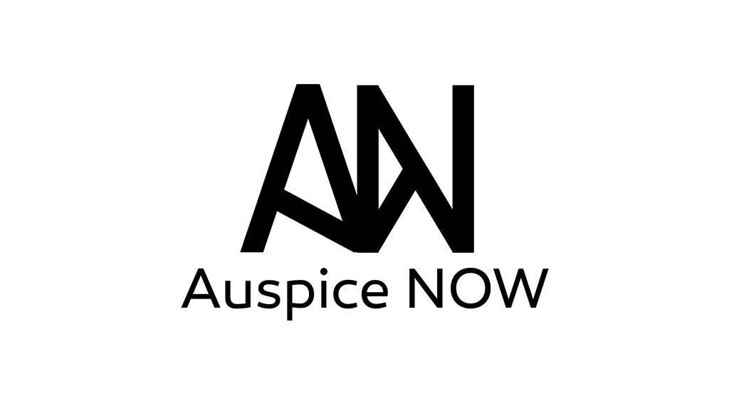 A black and white logo for auspice now on a white background.