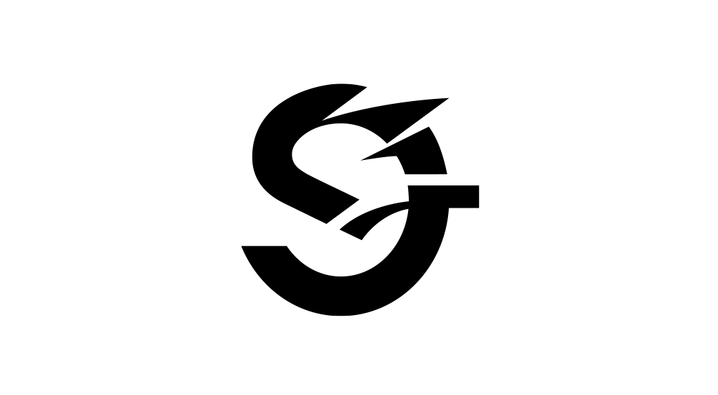 A black and white logo on a white background
