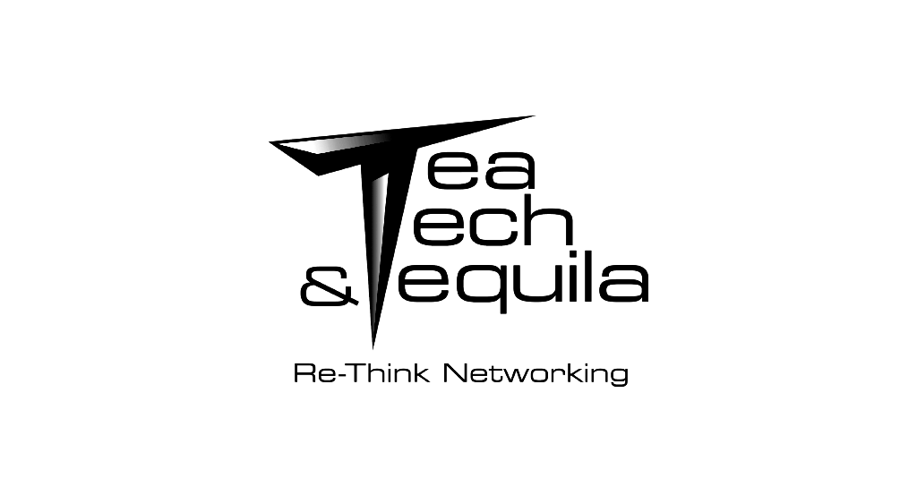 A black and white logo for tea tech & tequila