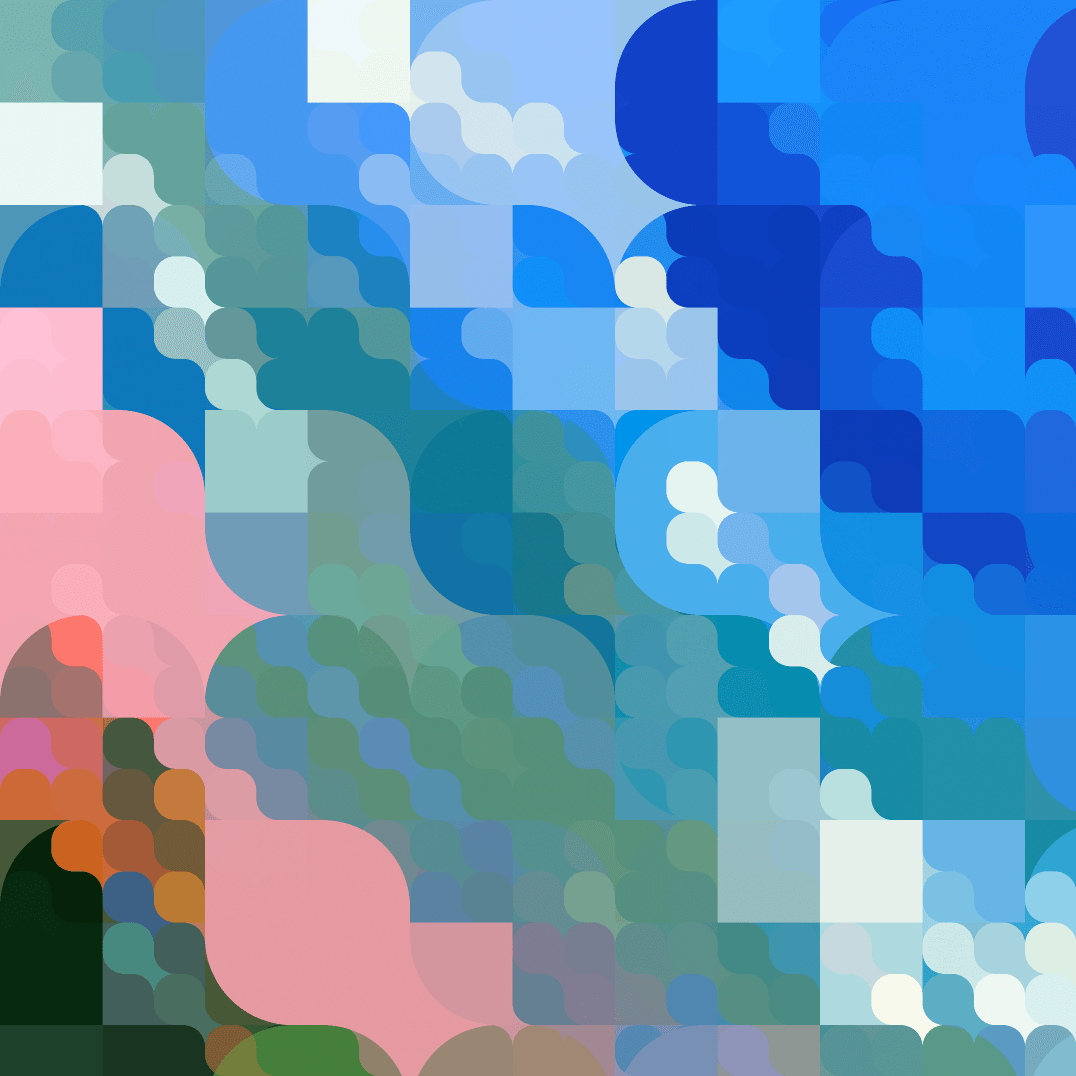 A colorful geometric pattern with a bird in the middle