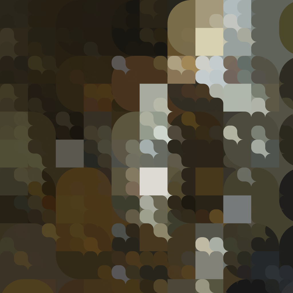 Abstract pattern with brown, tan, and white rounded rectangles and squares.