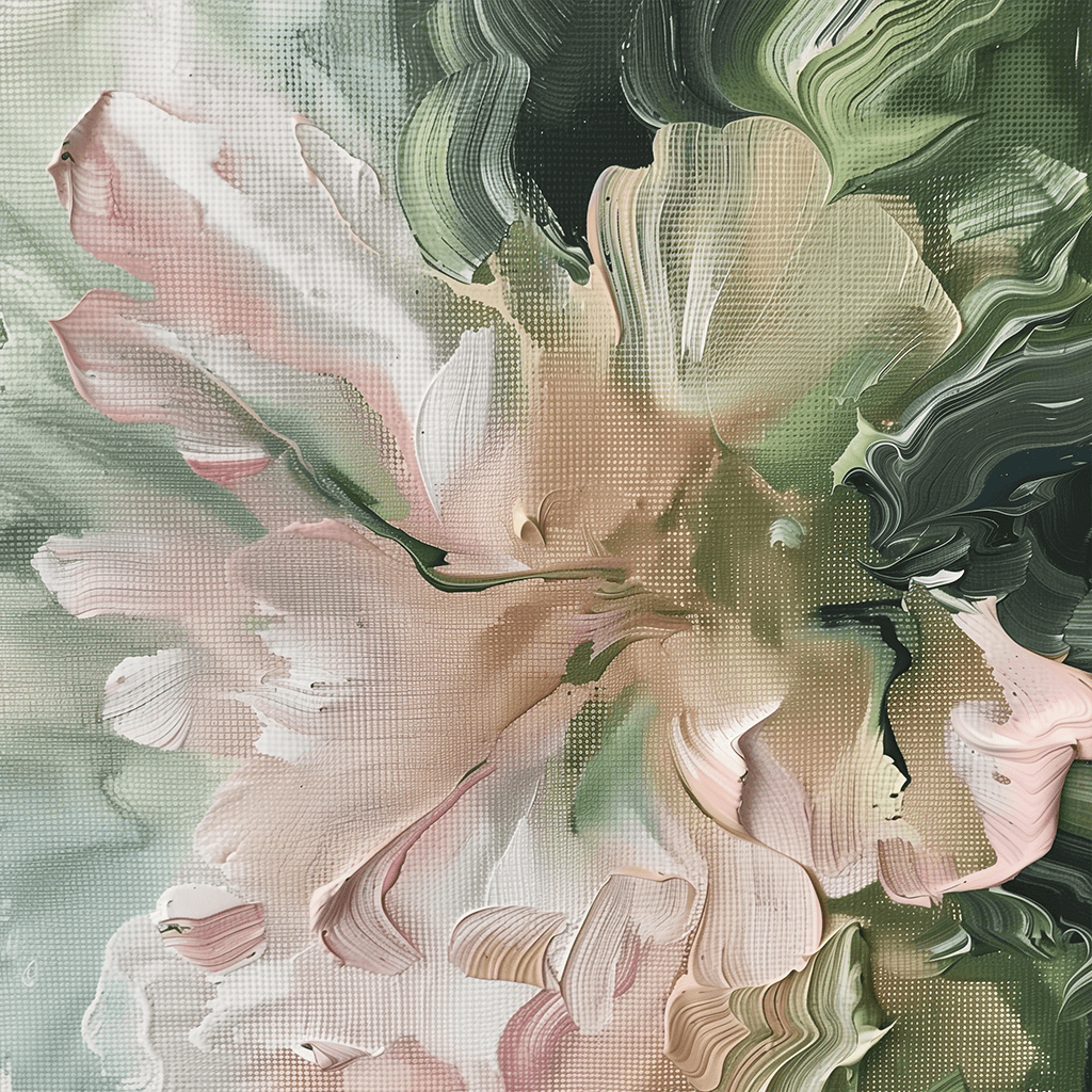 A close up of a painting of a flower on a wall.