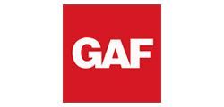 GAF logo: white letters