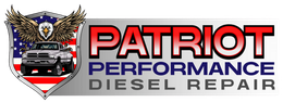 Logo for Patriot Performance Diesel Repair with eagle, American flag, and truck graphic.