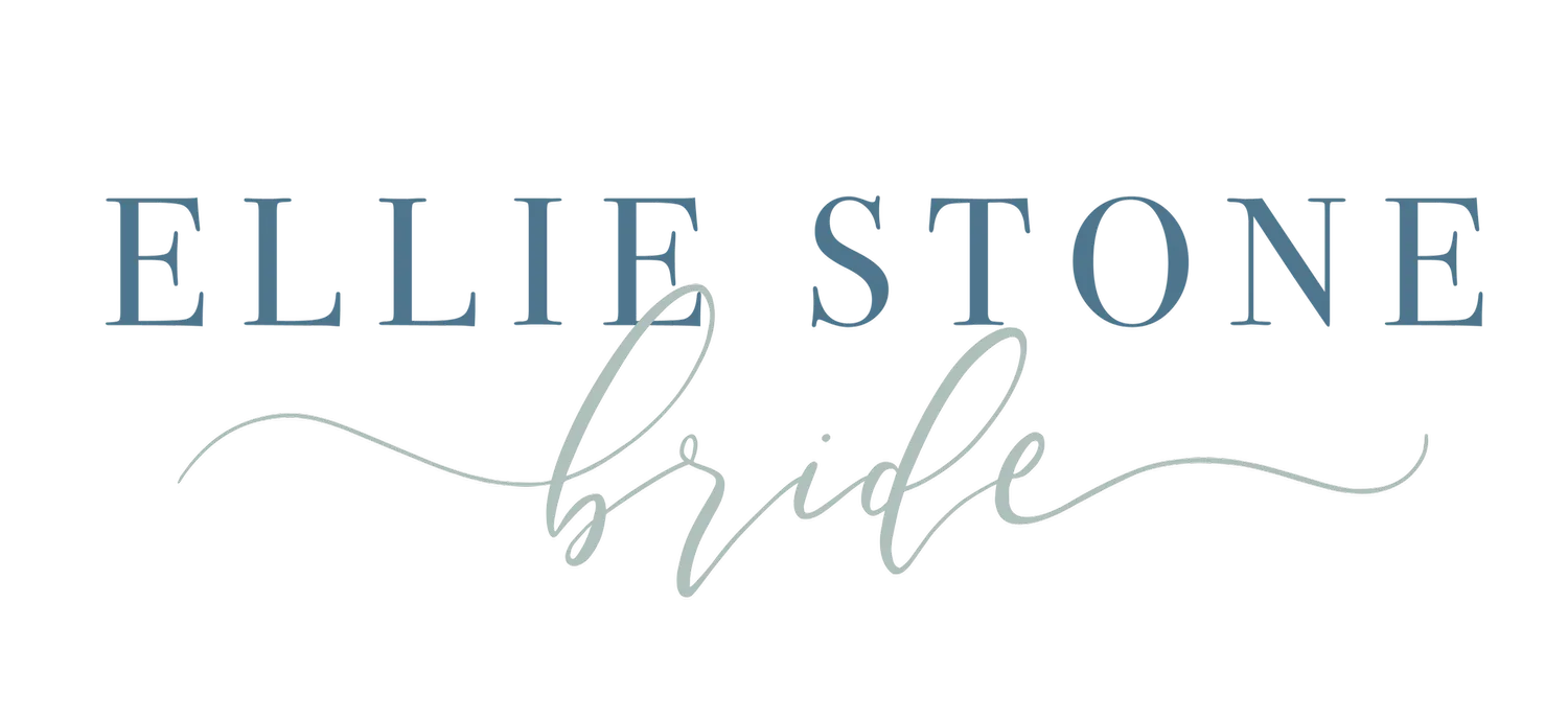 The blissful bridal logo has a blue flower on it.
