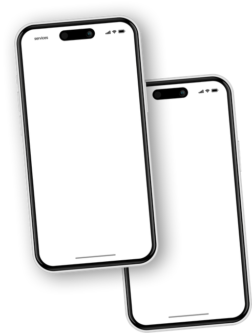 Due telefoni con schermi bianchi sono posizionati uno accanto all'altro su uno sfondo bianco.