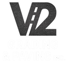 Black V12 logo with faint &ldquo;GRADING & PAVING&rdquo; text beneath