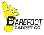 Barefoot Carpet Co. logo with yellow footprint and black text