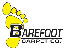 Barefoot Carpet Co. logo with yellow footprint and black text