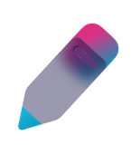 Um lápis roxo e azul com uma ponta azul sobre um fundo branco.