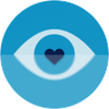 Um círculo azul com um olho e um coração dentro dele