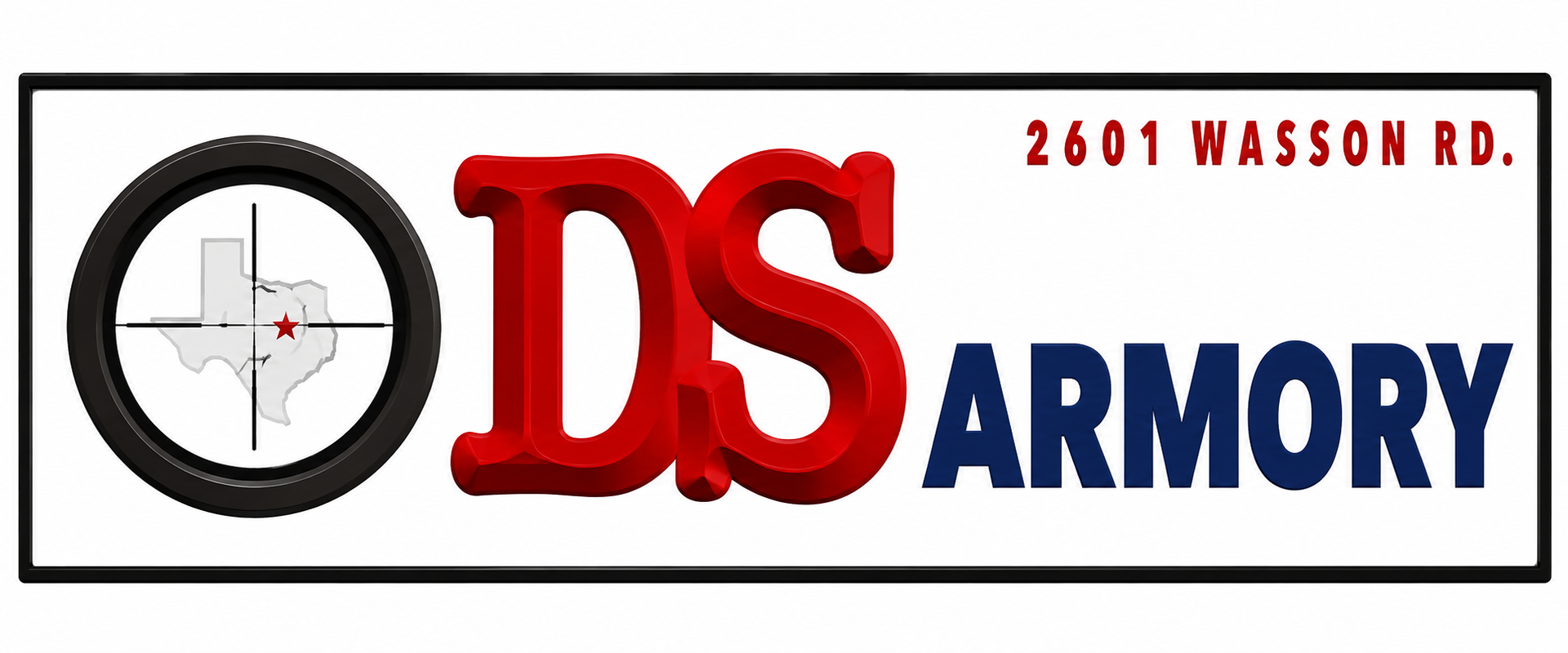 DS Armory logo with red “DS,” blue “ARMORY,” and address 2601 Wasson Rd.