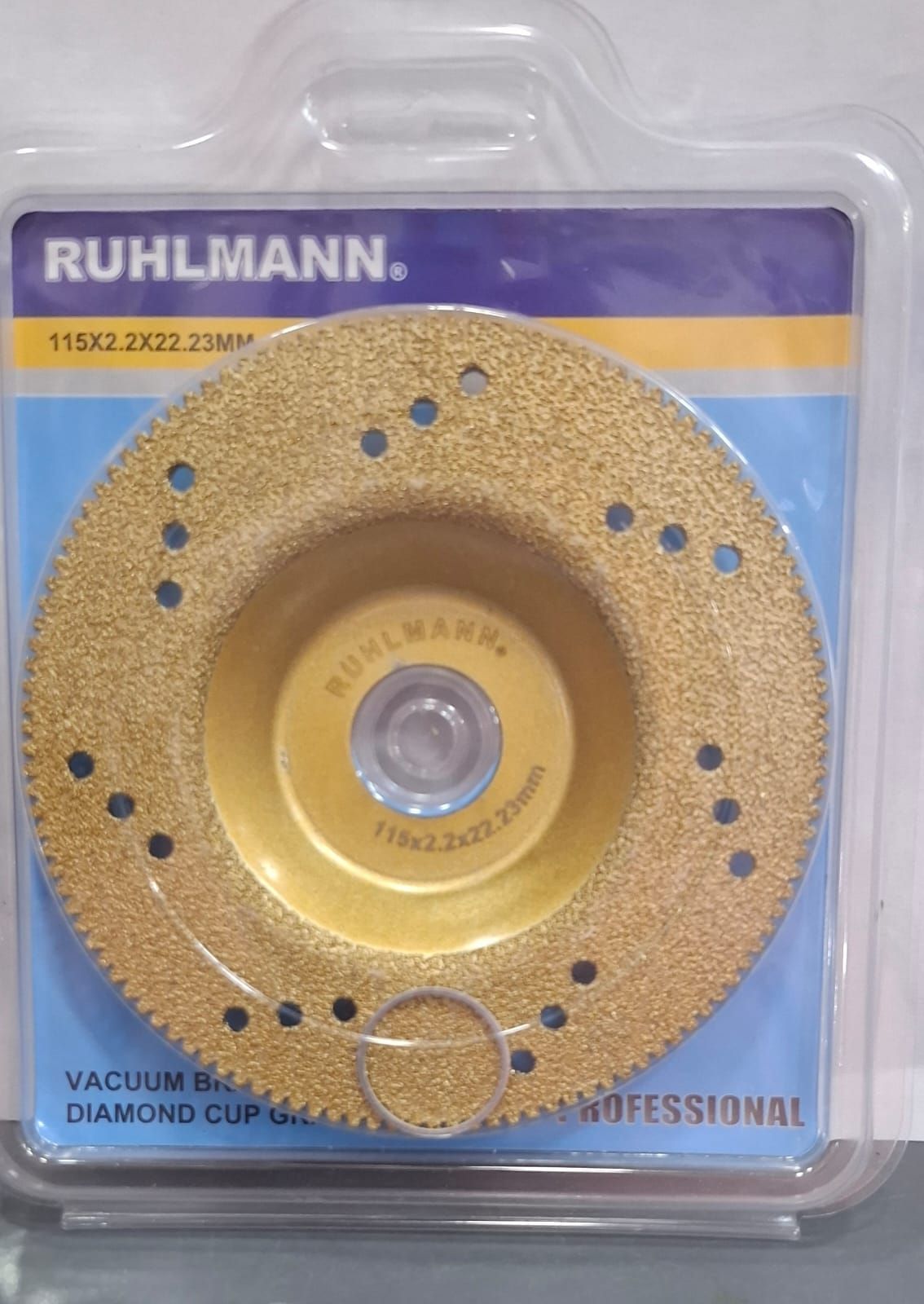 Rueda de copa de diamante Ruhlmann dorada soldada al vacío en envase de plástico transparente