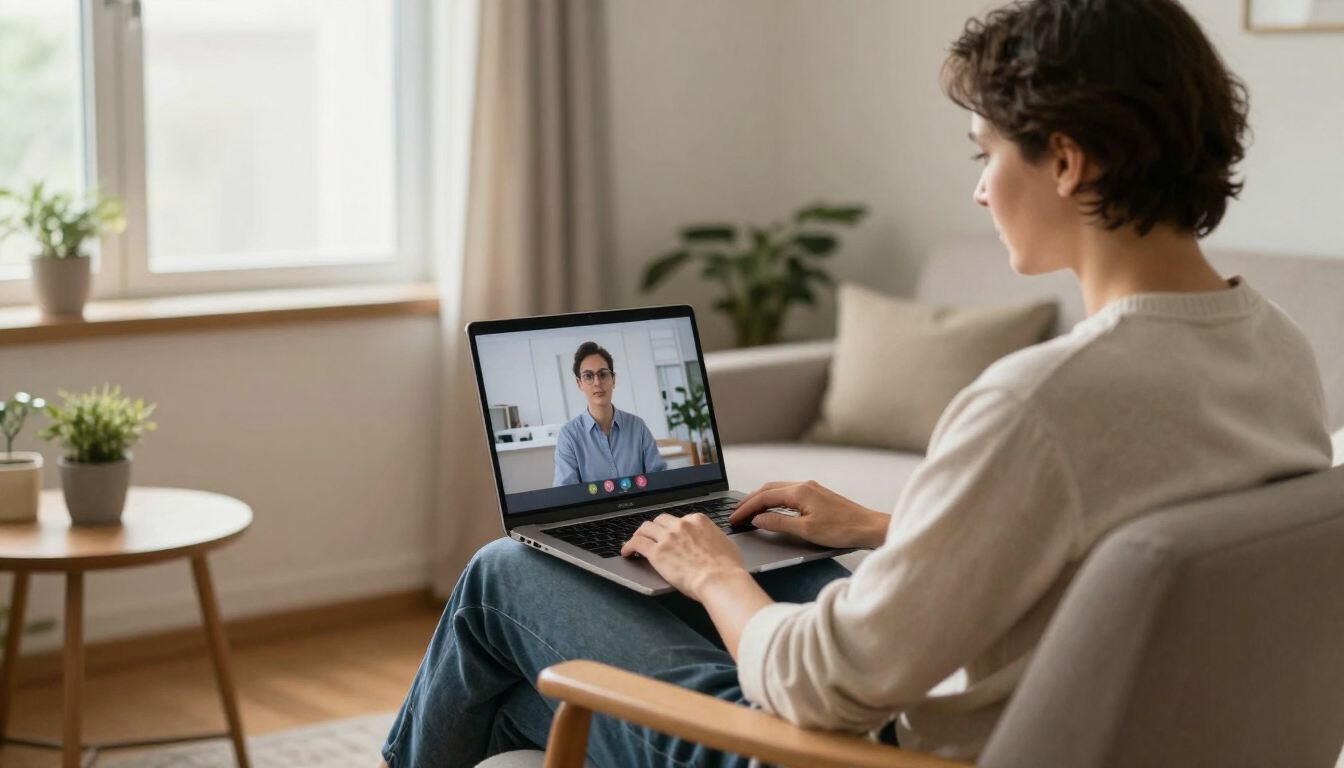 Sesión de terapia virtual para adultos desde el hogar