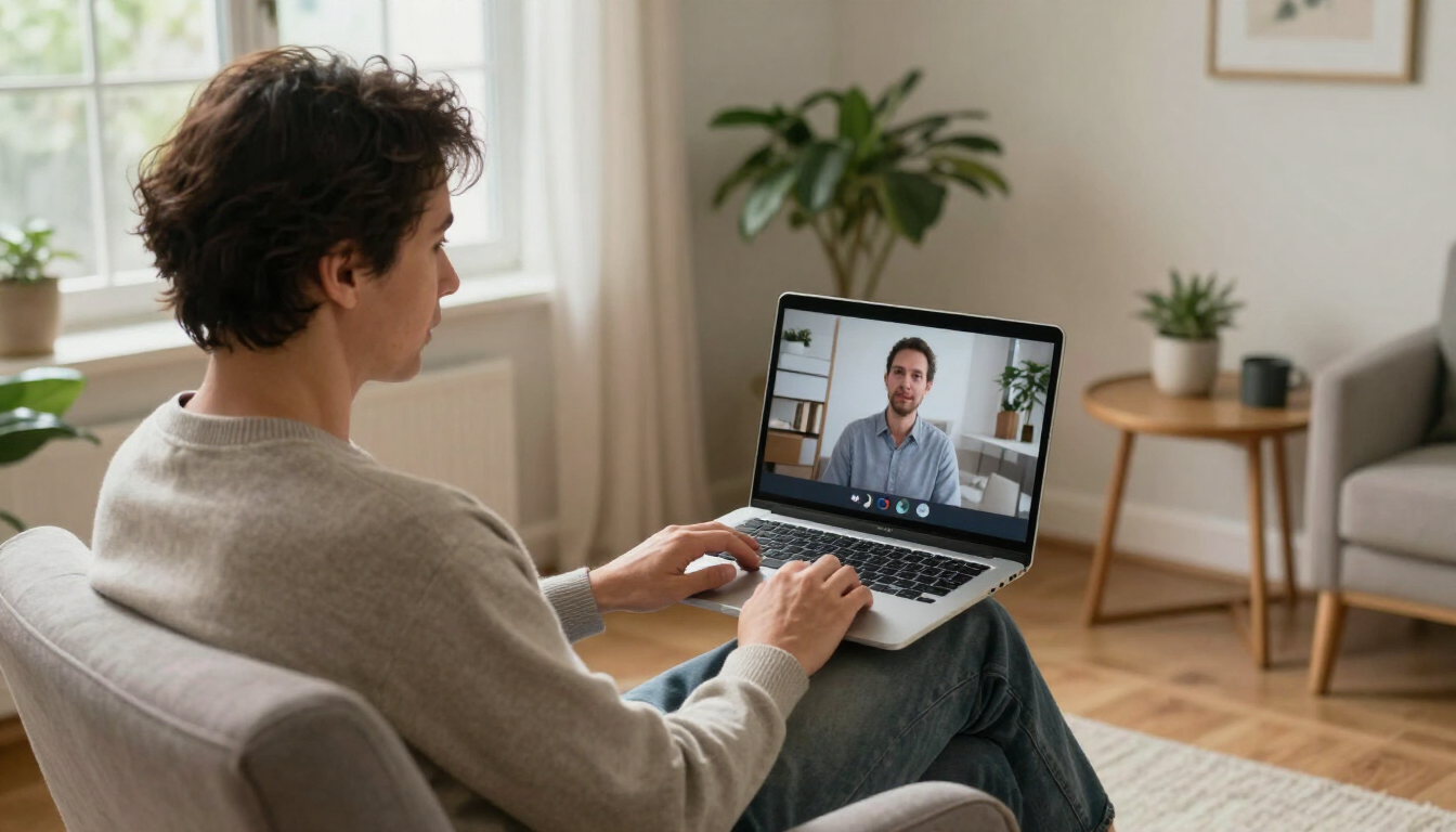 Sesión de terapia virtual desde un ambiente privado y tranquilo