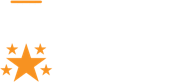 A large orange star surrounded by four smaller orange stars, all set against a white background.