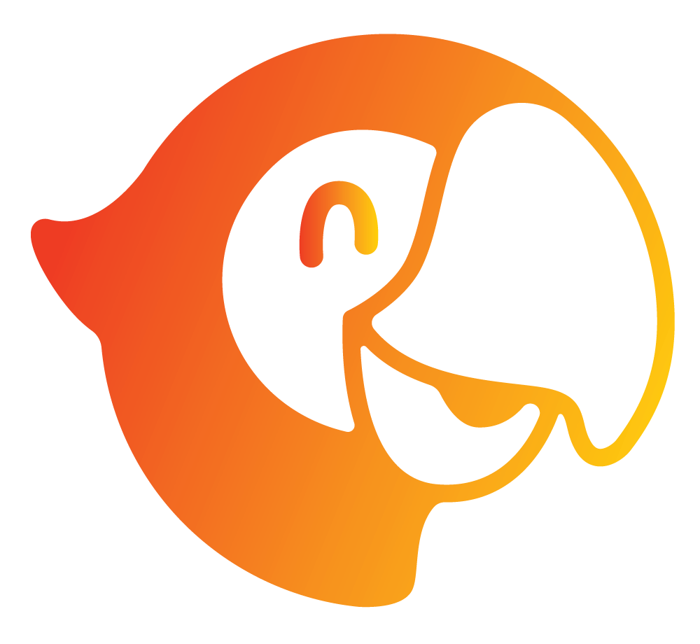 A stylized, orange-to-yellow gradient logo of a friendly, smiling parrot head facing right.