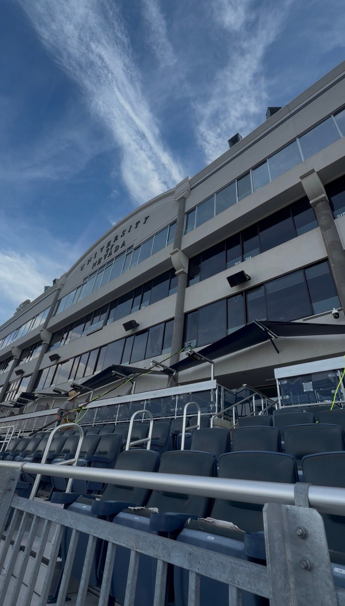 Stadium commercial window cleaning by Wolf City Window Cleaning