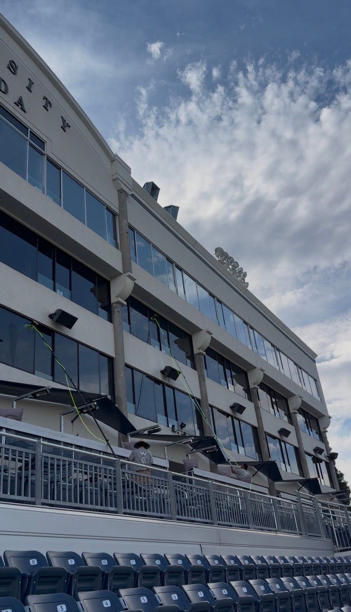 High rise commercial window cleaning, University Nevada Reno, UNR, College, Mackay stadium