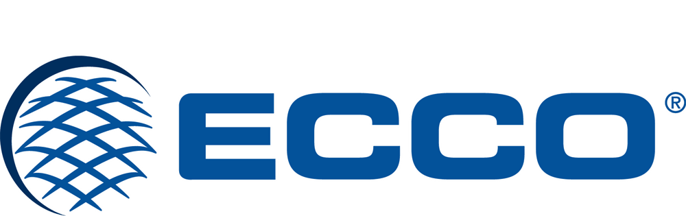ECCO logo in blue with globe icon on white background