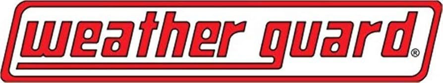 Weather Guard red logo in stylized lettering with white outline and black shadow