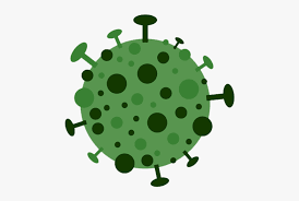 A cartoon illustration of a green virus with a white background.