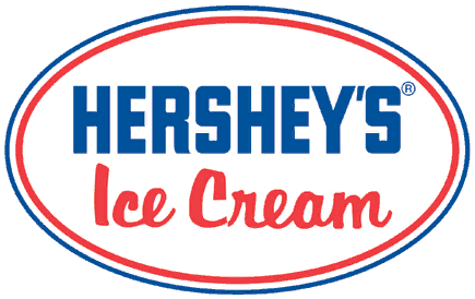 Hershey's Ice Cream logo in a blue, red and white oval. The text is in blue and red.