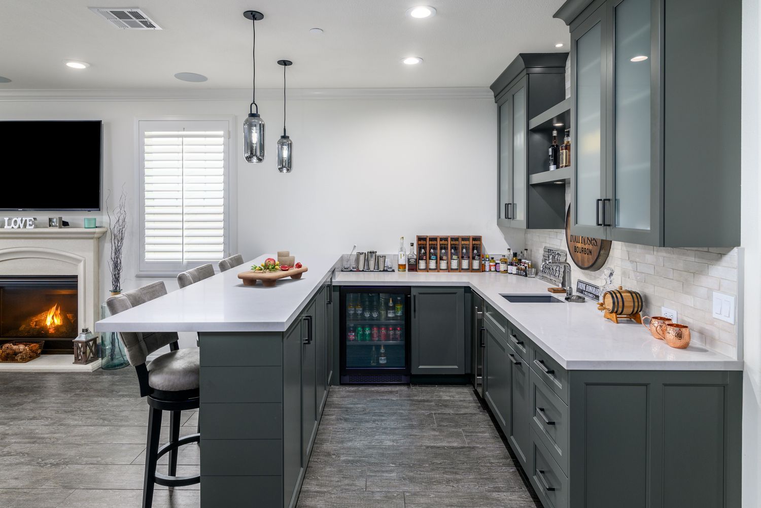 Wet Bar Addition, Under Cabinet Fridge, Ice Maker, Simi Valley, CA Bar Remodel in Family Room