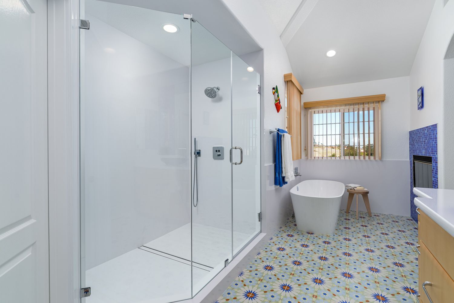 Quartz Shower, Soaking Tub & Fireplace in  Master Bathroom  Remodel, Thousand Oaks