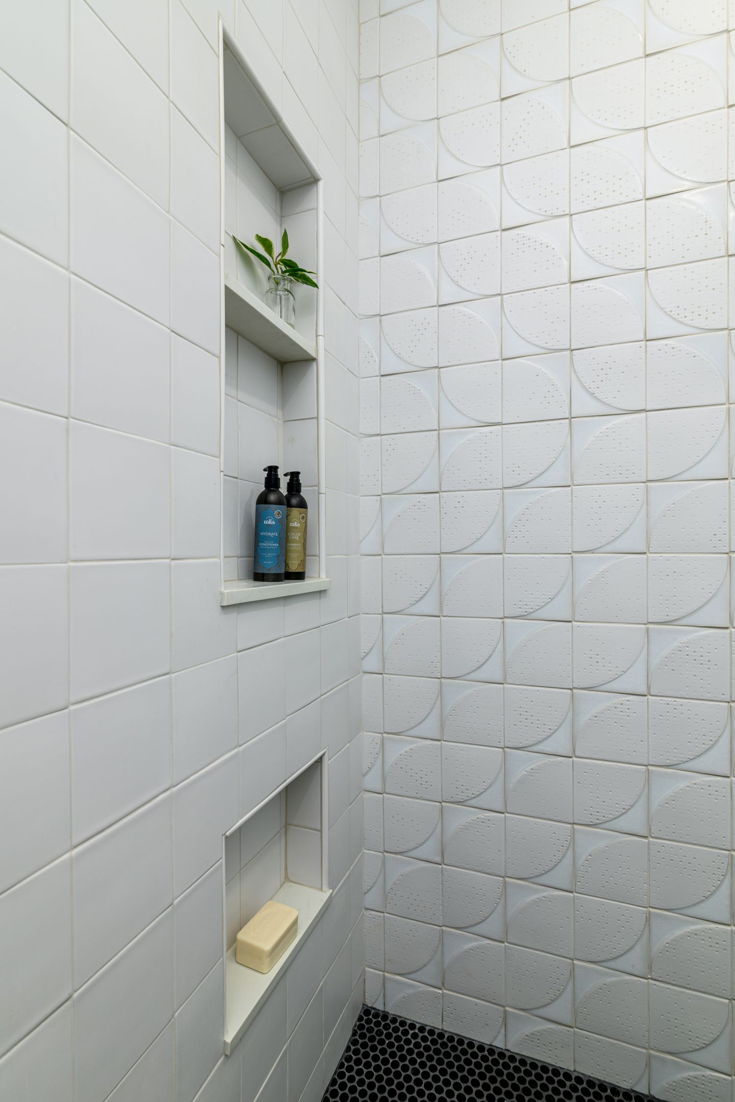 unique tile layout in shower, guest bathroom remodel , Simi Valley