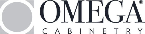 Omega Cabinetry logo with a circle design element. Dark text on a white background.