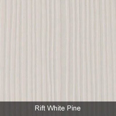 Vertical white pine wood grain with subtle gray streaks and the label “Rift White Pine”
