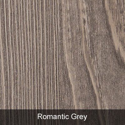 Grey wood grain texture with the label “Romantic Grey”