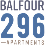Balfour 296 Apartments logo in gray and blue text