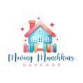 Moving Munchkins Daycare logo with a blue house, colorful fence, and red sparkles
