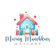 Moving Munchkins Daycare logo with a blue house, colorful fence, and red sparkles