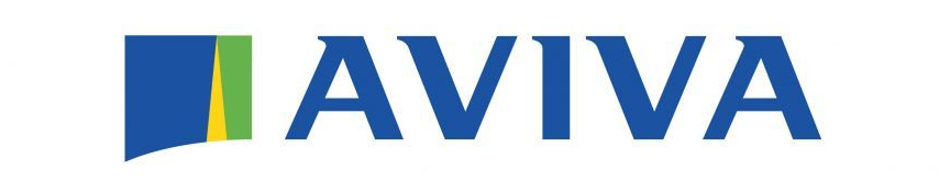 Aviva logo: Blue square with green, yellow stripes and the word "AVIVA" in blue.
