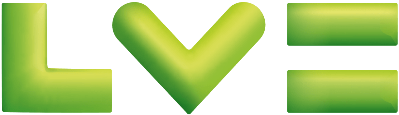 Green "LOVE =" graphic with stylized letters.