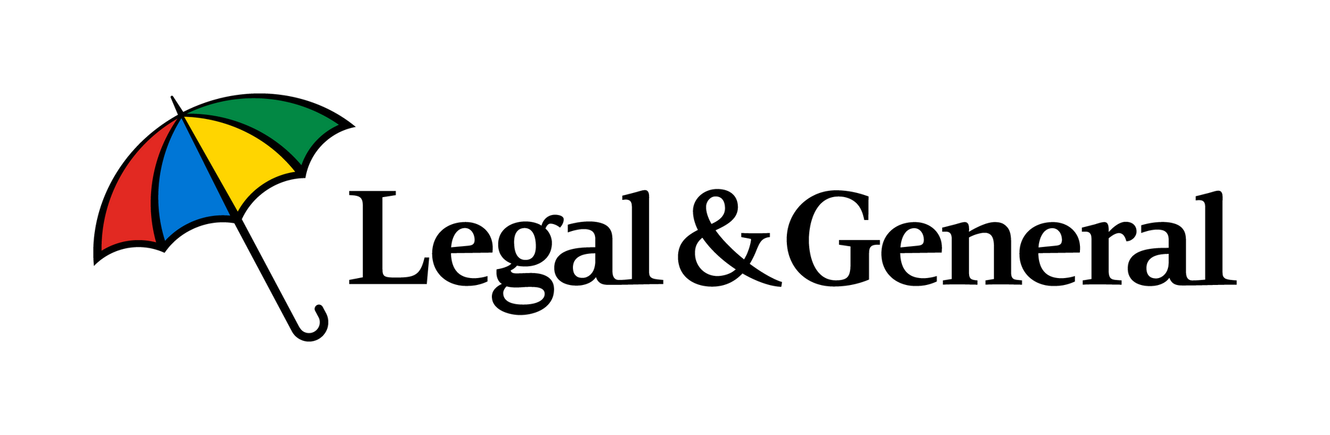 Logo for Legal & General, featuring a colorful umbrella and text.