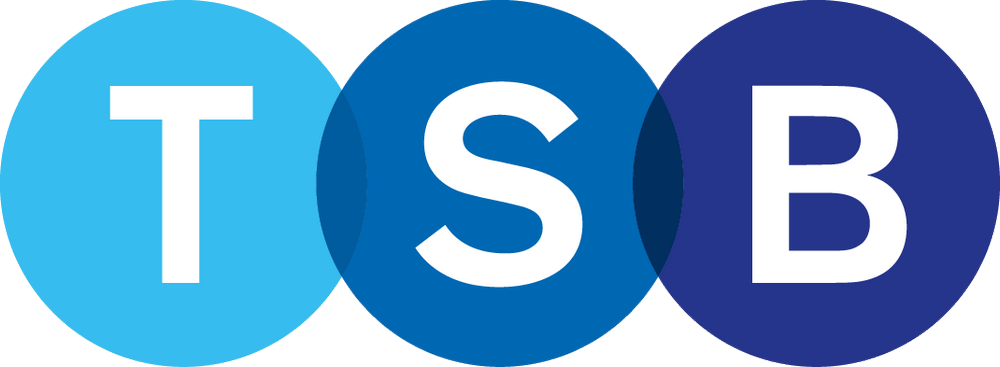 TSB logo: White letters inside three overlapping blue circles.