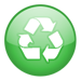 A green button with a recycling symbol on it.