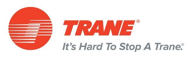 Trane logo with red circular icon, red wordmark, and gray slogan “It’s Hard To Stop A Trane.”