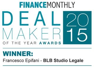 Il nome del vincitore del premio Finance Monthly Deal Maker 2015 è stato scelto da Francesco Epifani di BLB Studio Legale per la grafica.