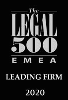 Il logo in bianco e nero di Legal 500 EMEA 2020 Leading Firm.