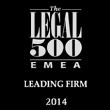 Il logo di Legal 500 EMEA 2014 Leading Firm in testo bianco su sfondo nero.