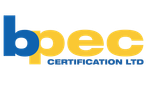 A blue and yellow logo for bpec certification ltd