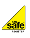 The gas safe register logo is yellow and black.