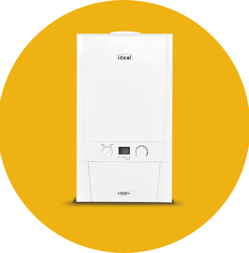White Ideal boiler on a yellow circle background