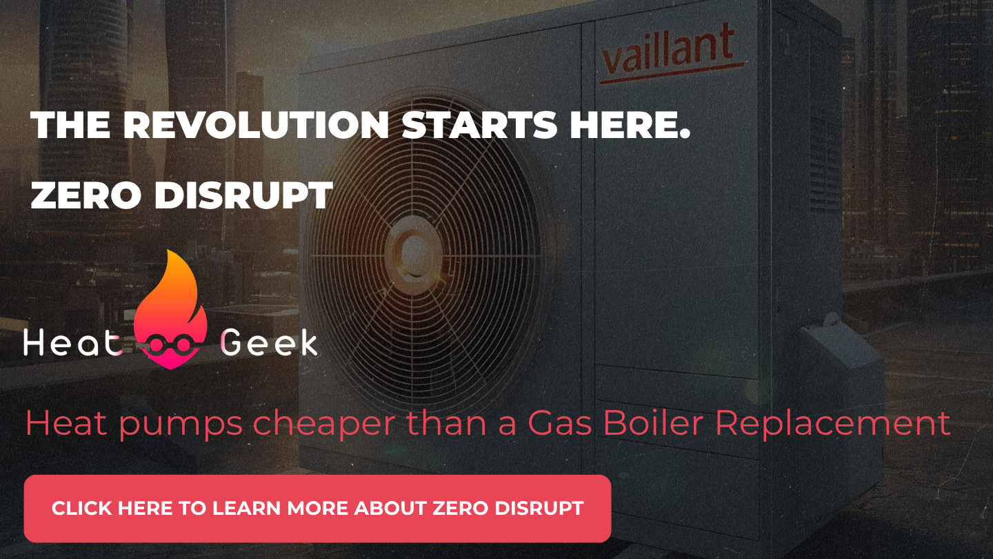 Advertisement for Heat Geek promoting heat pumps. Text: 
